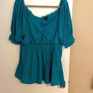 NWT- teal babydoll eyelet design top